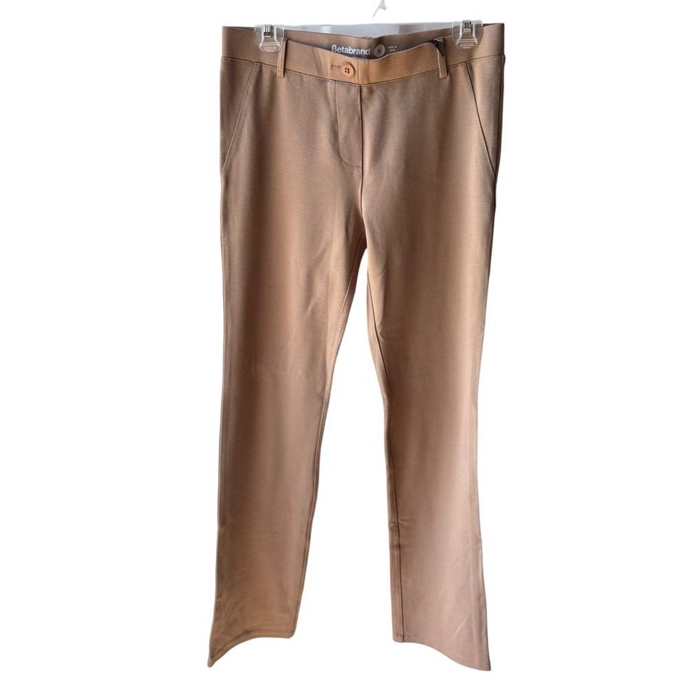 Betabrand Dress Pant Yoga Pants Womens M Tan Straight Leg Stretch Twill Workwear
